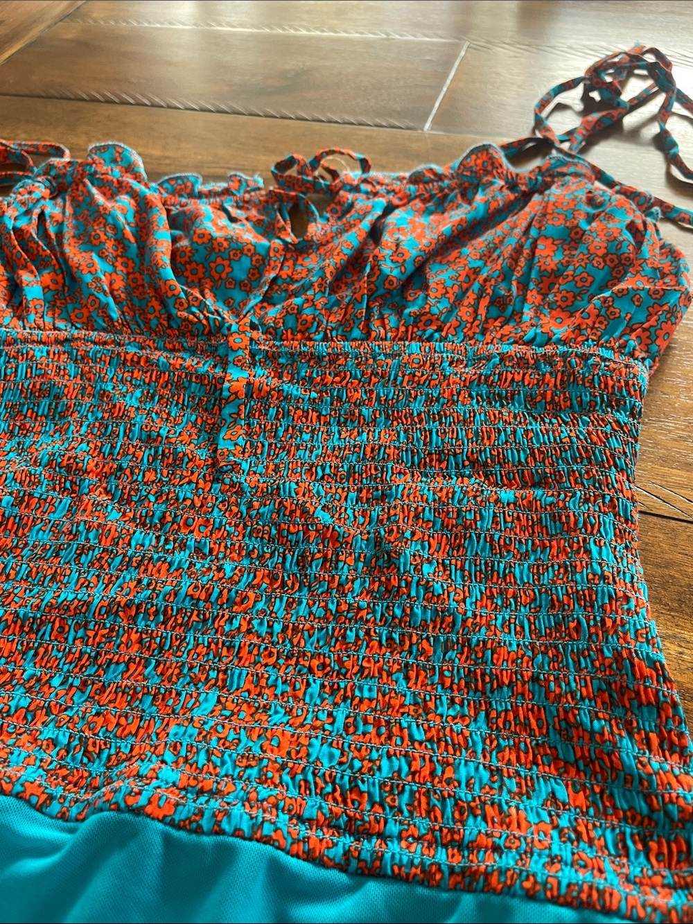 Intimately Free People Bardot Bodysuit size M teal orange-red combo - Picture 7 of 16